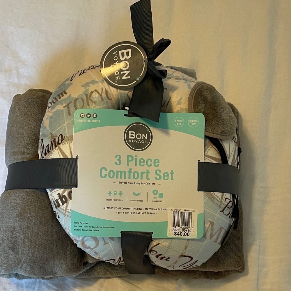 3 Piece Comfort Set - Taupe and Blue
